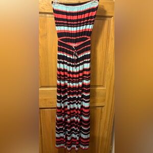 Ann Taylor Black, Orange, and Blue Sleeveless Striped Maxi Dress